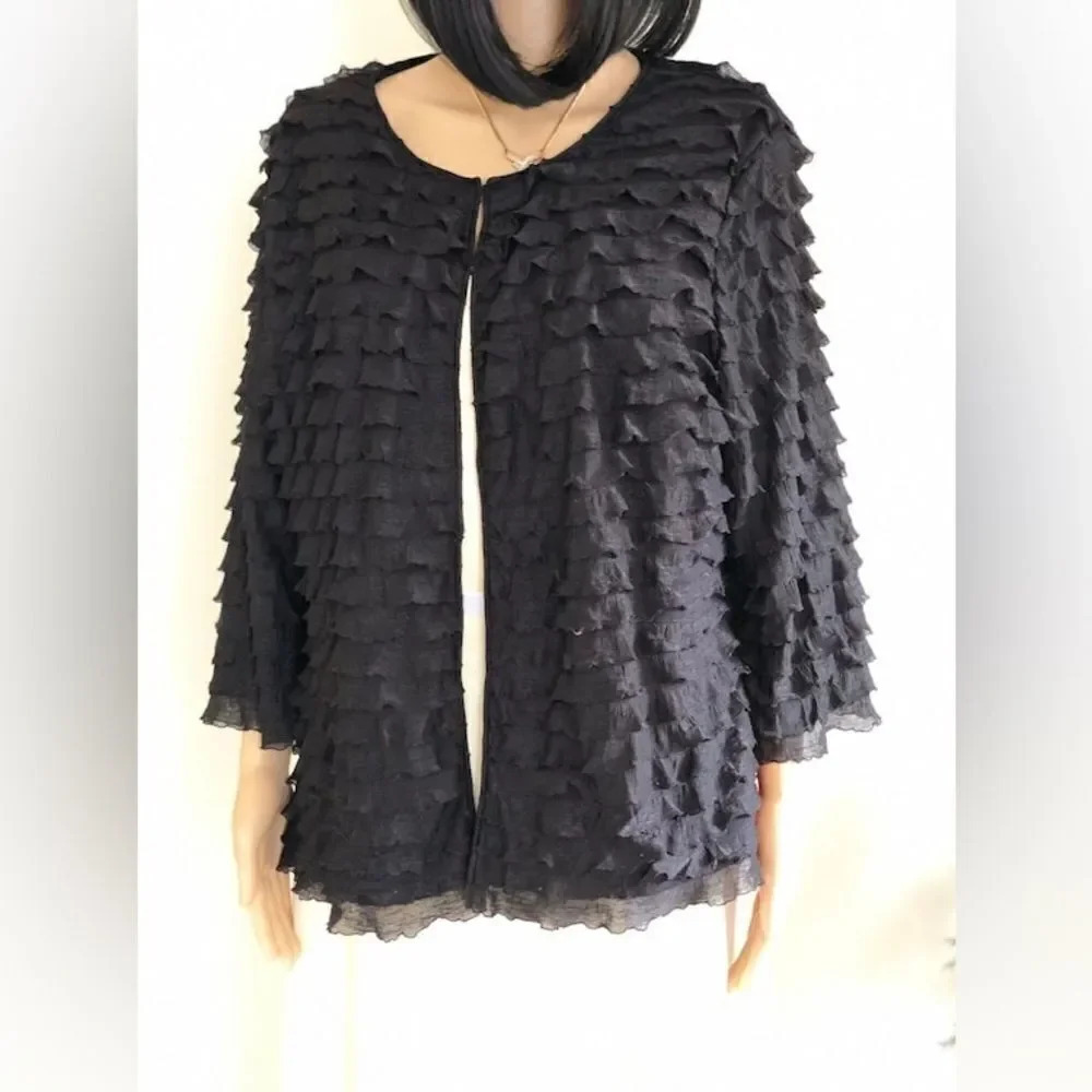 Laura Ashley ruffled black cardigan blouse size M, special occasion, relaxed fit